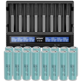 Xtar VC8 Li-ion & NiMH/NiCd batterioplader + 16 stk. Samsung INR18650-20R 2000mAh Li Ion batterier